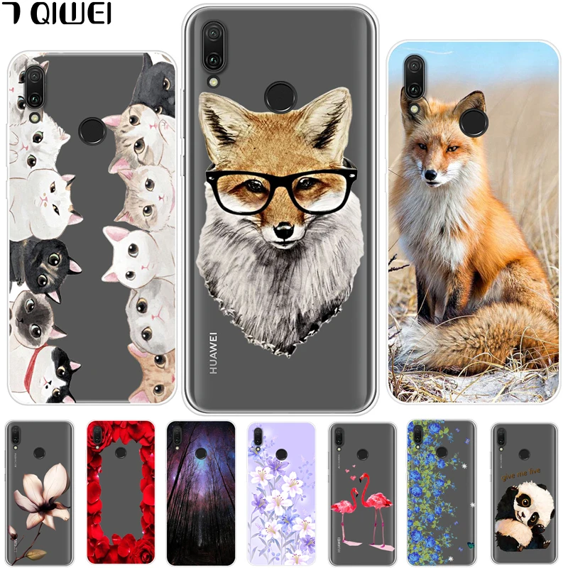 

For Huawei Y9 2019 Case 6.5 inch Silicone Soft Clear TPU Back Cover For Huawei Y9 2019 Case 2019 Y 9 9Y Cat Animal Ultra Thin