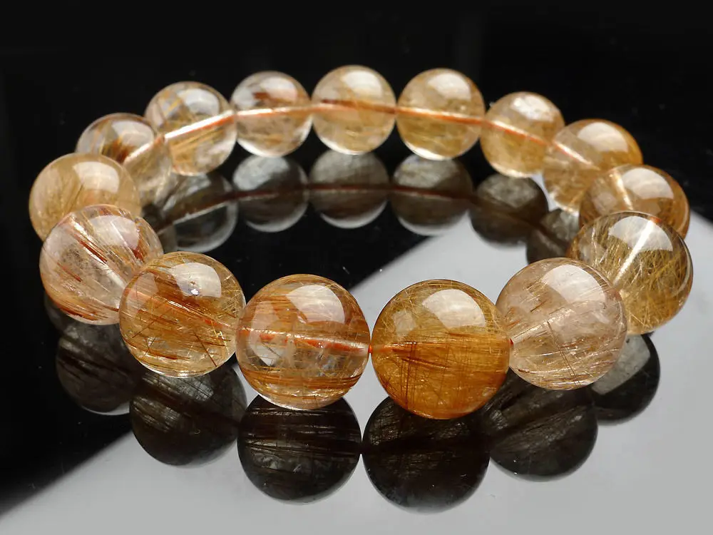 

002013 Natural Copper Hair Rutilated Quartz Crystal Big Beads Bracelet AAA