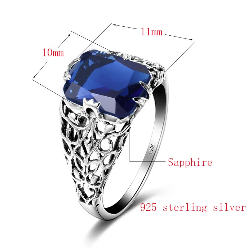 Fashion Square Cut Engagement Ring 925 Sterling Silver Bague Lady Wedding Punk Statement Vintage Lab Sapphire Ring Women Jewelry