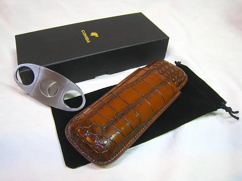 A Cohiba портсигар чехол Humidor Подлинная Кожаный Портсигар трубка путешествия с сигарой резак набор(для 2 сигар) HY3203L - Цвет: A