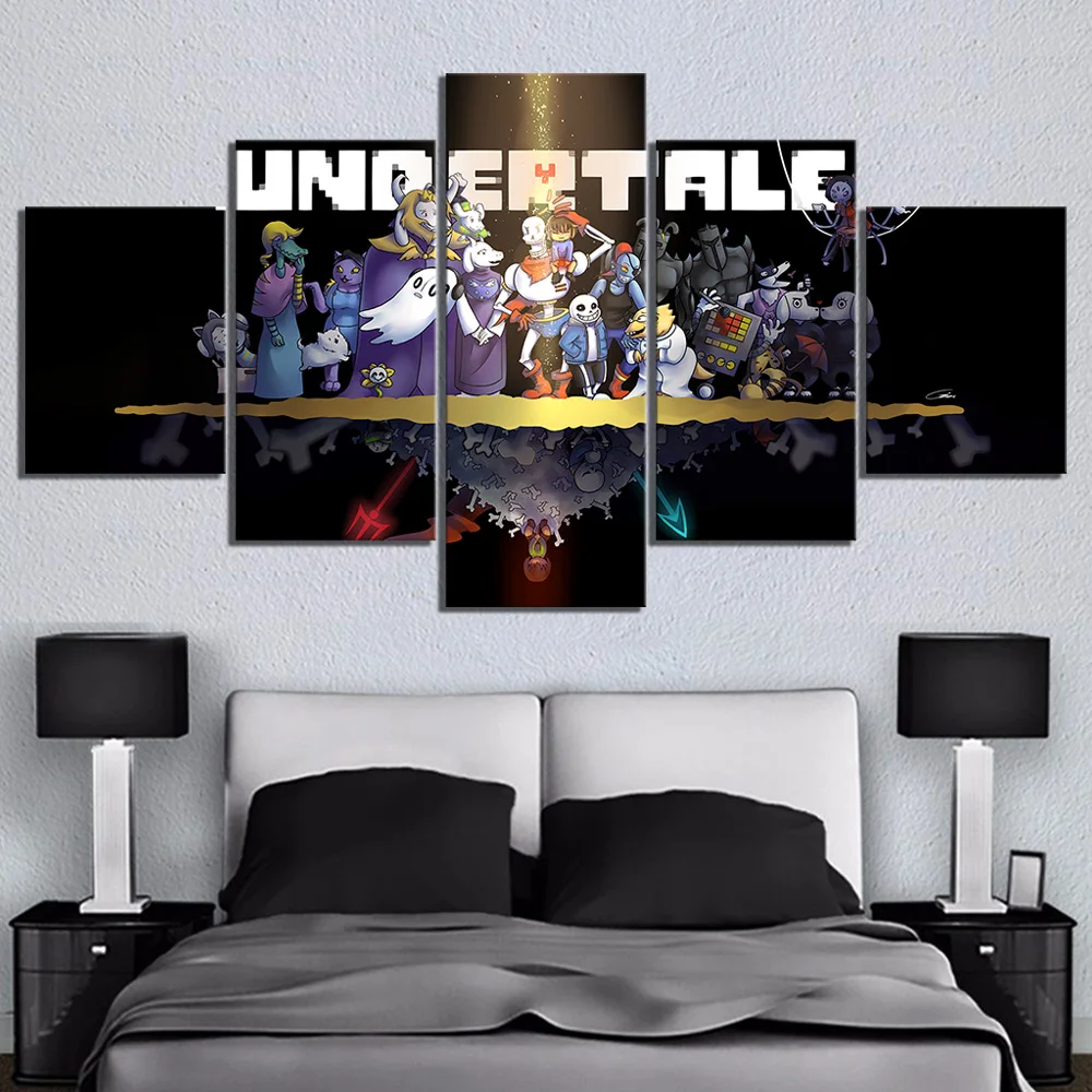 

Wall Artwork Pictures Canvas Posters Home Decoration UNDERTALE Game 5 Panel Cartoon Abstract Painting HD Printed Photo Framework
