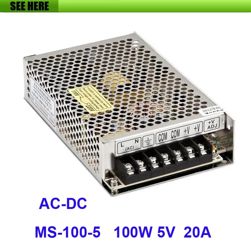 

Free Shipping 100W 5V 20A Single Output Mini Size Switching Power Supply For LED Strip light MS-100-5