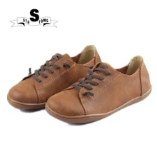 Женская обувь на шнуровке женские Низкие туфли без каблука Аутентичные Спорт Leather Plain Toe мокасины ручной работы обувь для ходьбы twm0076