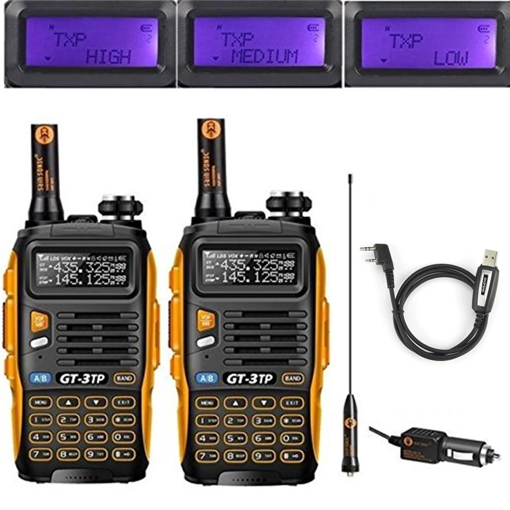 

2 PCS Baofeng GT-3TP MarkIII TP 1/4/8Watt High Power Dual Band 2M/70cm Ham Two Way Radio Walkie Talkie + Programming Cable&CD