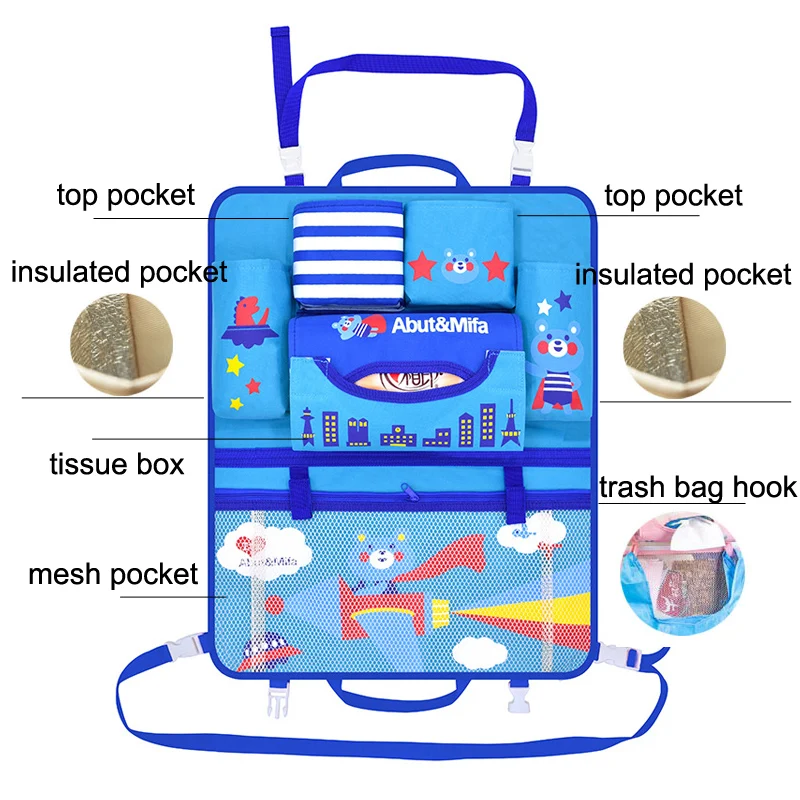 الكرتون سيارة المقعد الخلفي تخزين مقسم حقيبة للأطفال مع معزول جيب العالمي تستيفها الأواني حامي السيارات اكسسوارات