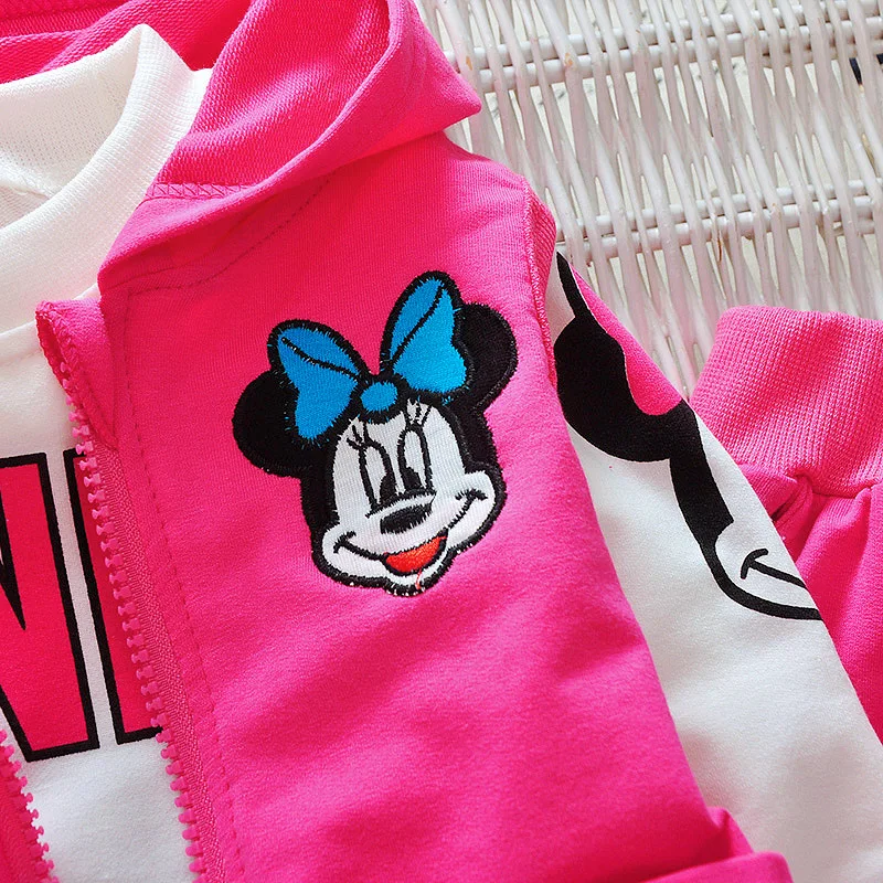 2018 Baby Kids Girls Minnie Clothing Set Children Autumn 3 Pcs Sets Hooded Jacket Coat Vest Suits Cotton Boys Cartoon Clothes