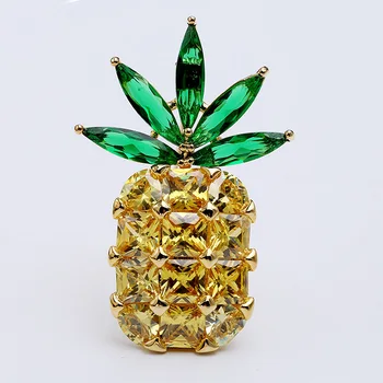 

Popular Stunning Yellow CZ Cubic Zirconia Pineapple Brooches Pins Green Leaf Fruit Jewelry 002386
