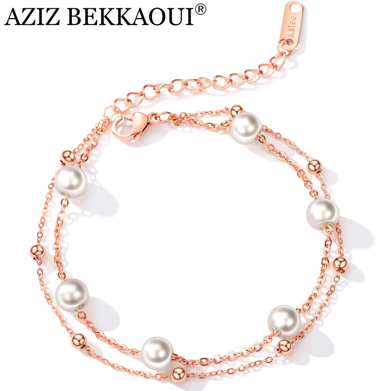 Aziz Bekkaoui Elegant Pearl Bracelet Double Fair Charm Bracelets