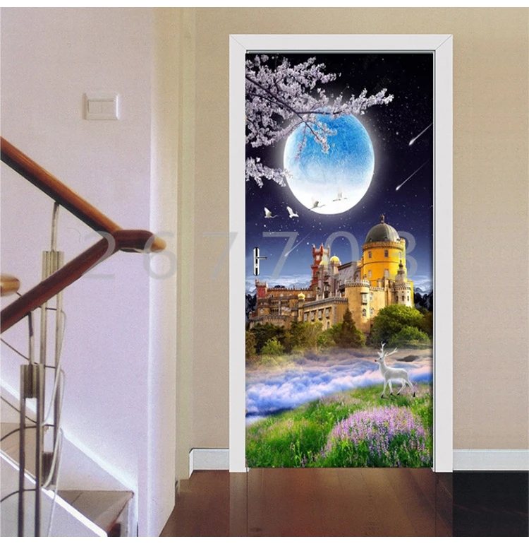 Съемная дверь наклейки Европейский Wonderland замок Луна водонепроницаемый гостиная спальня двери обои самоклеющиеся настенные наклейки
