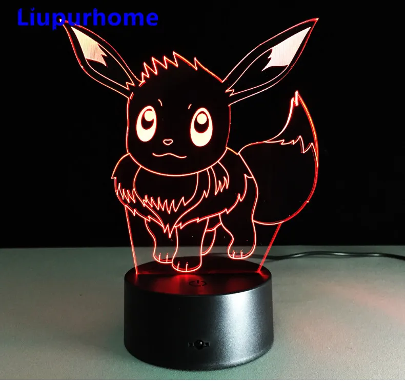 Poke Monster 3D Visual Night Light Eevee 3D Illusion Table Lamp 7 Color Changing acrylic 3D LED Luminaria Touch Lights 3D12