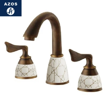 

Azos Split FaucetSoft Basin Brass Antique Brass Cold and Hot Switch Laundry Pool Sink Shower Room Double Handle Three Holes Rou