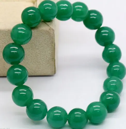 БЕСПЛАТНАЯ доставка $ Зеленый 100% Натуральный JADE Жадеит Круглый Бисер Браслет 10 мм