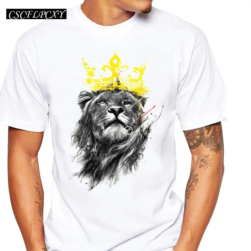 Мужская футболка в стиле ретро king of lion дизайнерская забавная с коротким рукавом и