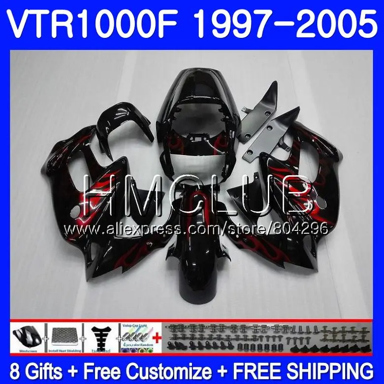 

Body For HONDA VTR1000F SuperHawk 97 98 99 00 01 77HM8 VTR 1000 F 1000F VTR1000 F 1997 1998 1999 2000 2001 Fairing Red flames