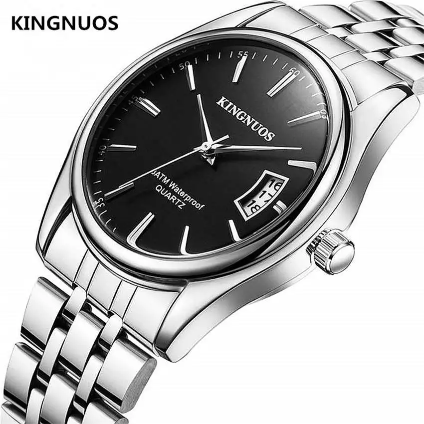 

Full Stainless Steel Men Watch Fashion Male Date Calendar Clock Sports Watchband Waterproof Man Quartz Wrist Watches KINGNUOS