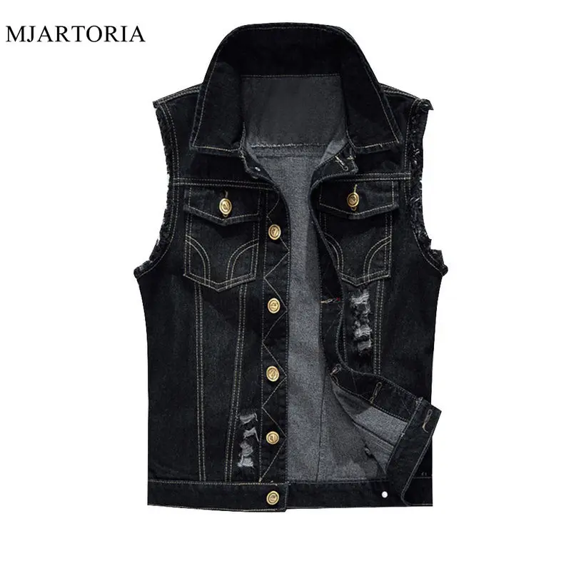 

MJARTORIA Cotton Jeans Sleeveless Jacket Vest Men Plus Size Black Denim Jeans Vest Male Cowboy Outdoors Waistcoat Mens Jackets