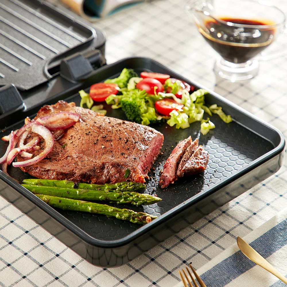 

220V Multifunctional Electric Crepe Machine Steak Grill Plate Non-stick Household Pancake Maker Auto-Off Double Heating