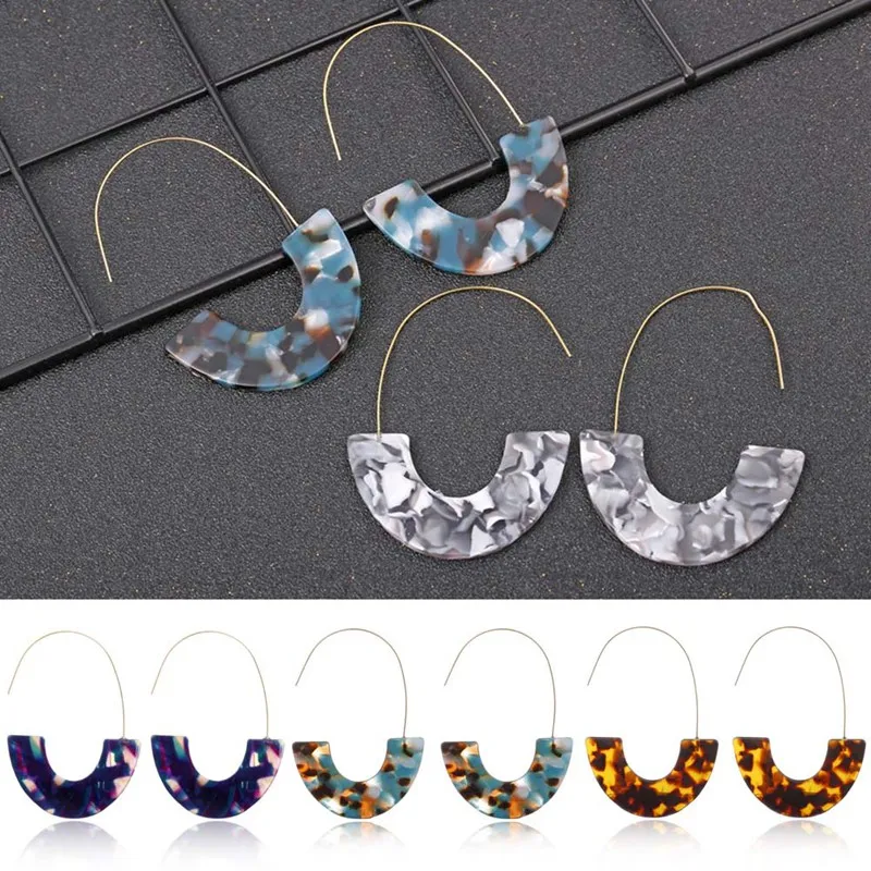 

New Hot Fashion Leopard Grain Multi-Color Big Hook Acrylic Earrings Special Design Semicircle Resin Drop Earring Brincos