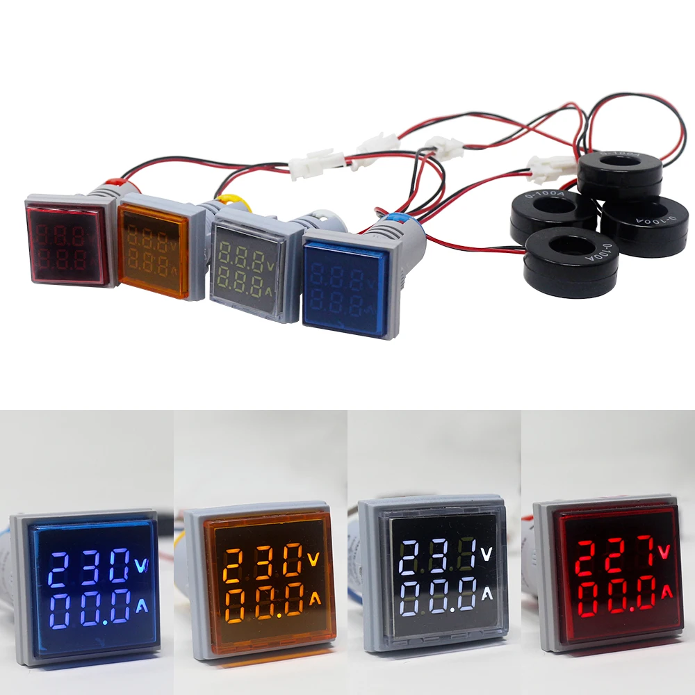 

AC 60-500V Voltmeter Ammeter Volt Amp Signal Light Voltage Current Meter Indicator LED Digital Dual Display