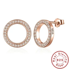 Подлинное серебро 925 пробы навсегда розы и прозрачные круглые, с цирконом круглые гвоздики серьги для женщин модные ювелирные изделия