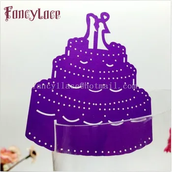 

50pcs Laser Cut Paper Wedding Cake Place Cards Card Cup Card Purple Wine Glass Cards Wedding Table Decorations Can Be Customized
