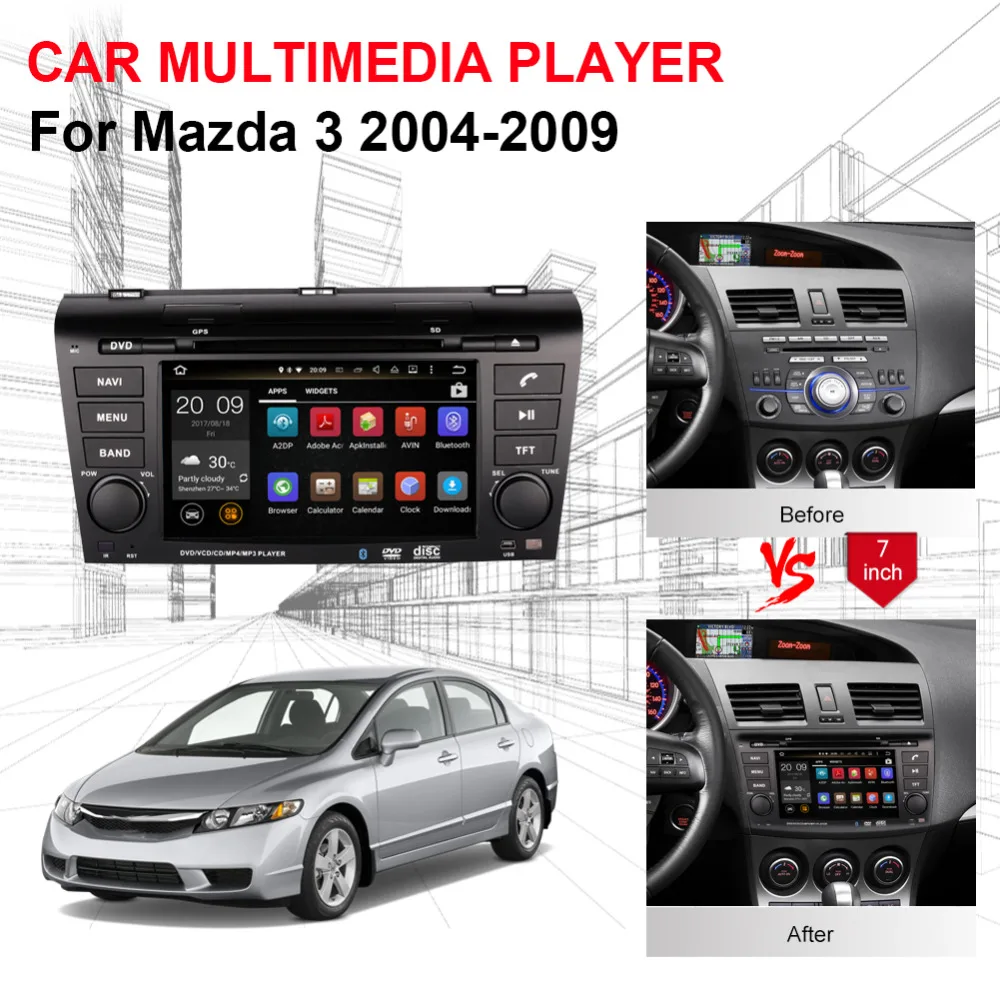 

Android 8.0 Octa Core 4GB RAM Car Radio Stereo with Bluetooth For Mazda 3 2004-2009 GPS Navigation DVD Multimedia Player Wifi