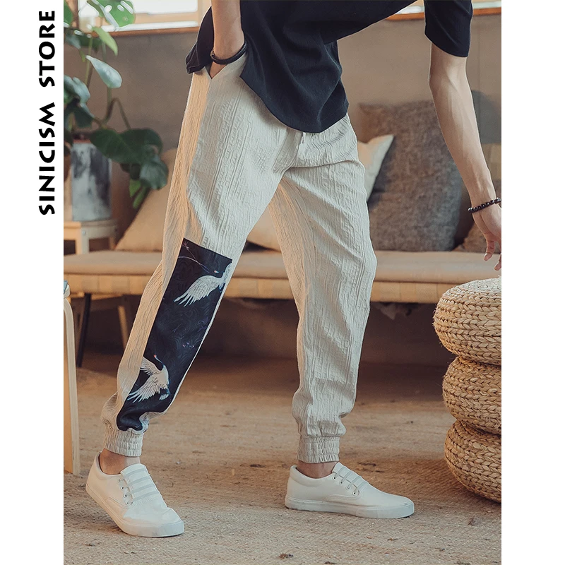 

Sinicism Store Mens Oversized Harem Pants Man Jogger White Crane Print Patchwork Pants 2018 Male Casual Summer Trousers