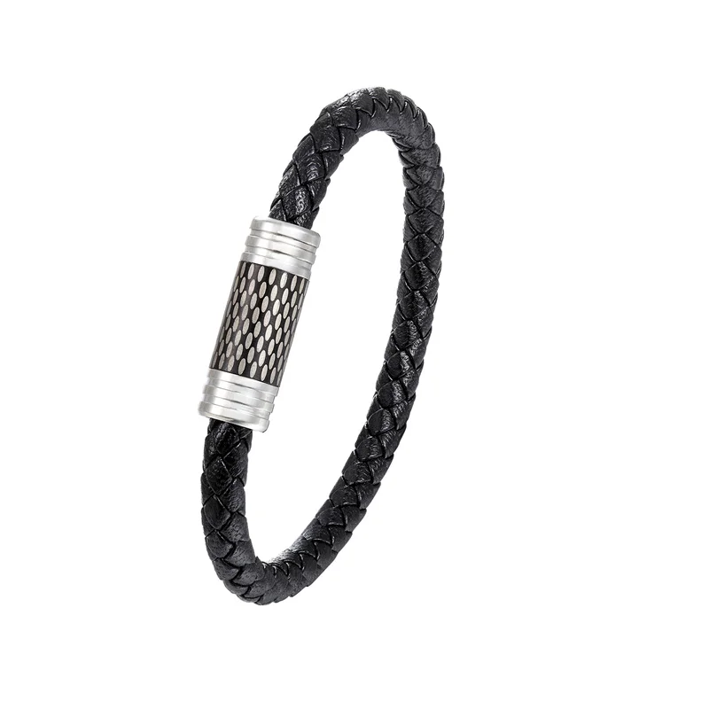 Черный/белый плетеный стальной браслет, Женский Простой Модный магнитный браслет с пряжкой, мужской браслет из нержавеющей стали