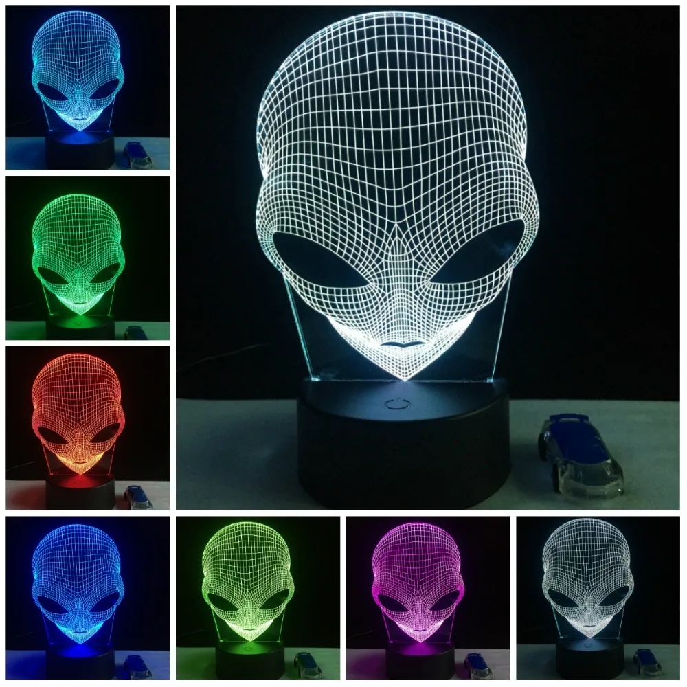 СВЕТОДИОДНЫЙ 3D светильник Eagle Skull Alien лампа USB RGB ночник разноцветный настольная
