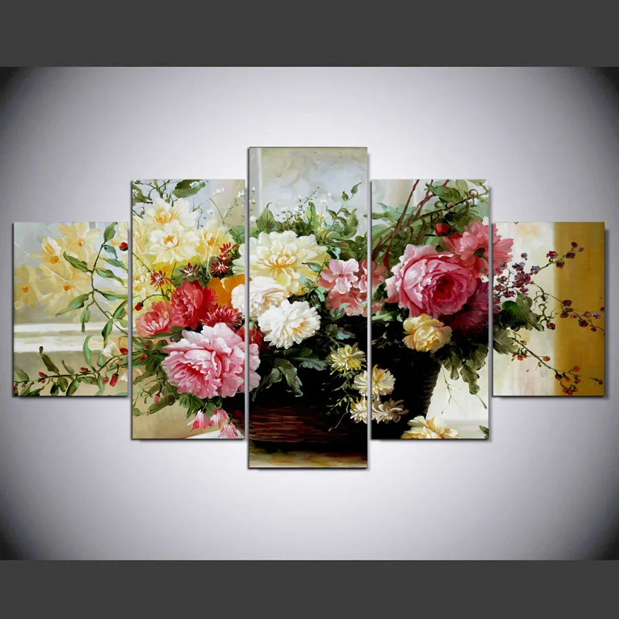 

5 Panel Modern A bouquet of flowers hd Art print canvas art wall framed paintings for living room wall picture