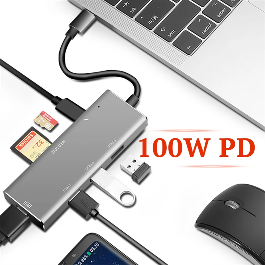 

USB HUB C HUB Type C To 4K HDMI Adapter 100W PD Charging Mulit USB 3.0 TF SD Card Reader For MacBook Pro USB-C HUB Splitter hab