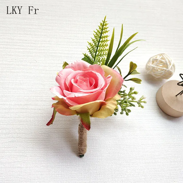 LKY Fr Boutonniere Flowers Corsage Pin Boutonniere Buttonhole Men Wedding Bracelet Bridesmaid Wedding Buttonhole Witness Corsage D Corsage