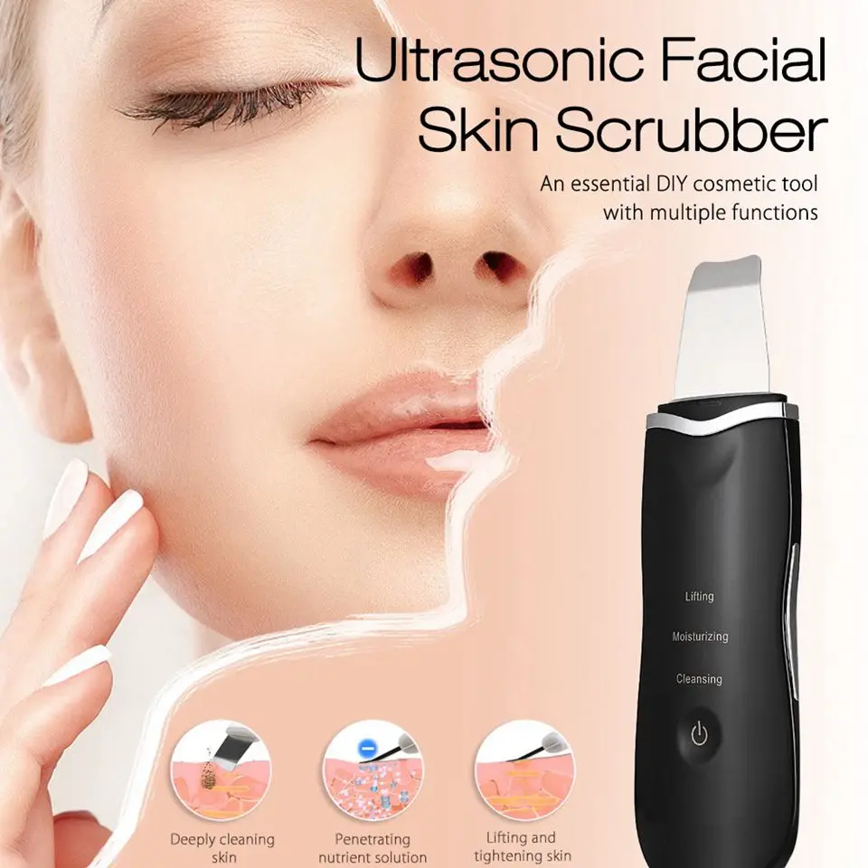 

Ultrasonic Facial Skin Scrubber Deep Clean Massager Remove Dirt Blackhead Reduce Wrinkles Peeling Vibration Skin Care Tools