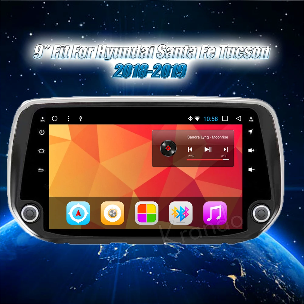 Krando Android car radio gps navigation multimedia system for hundai santa fe tucson 2018 2019