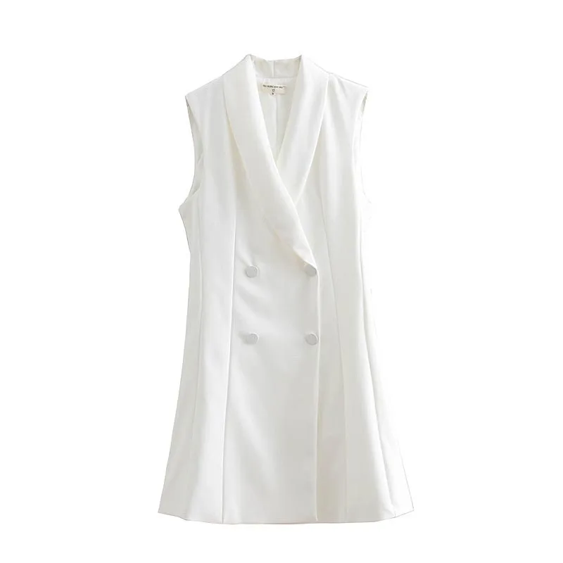 WT615 Women brief design white color double breasted slim waist vest