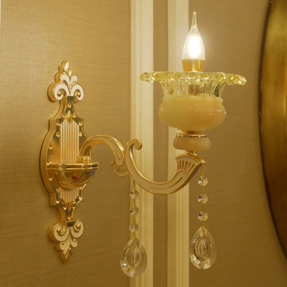 

Bedroom Bedside Lamp Sun Flower European Style Crystal wall Lamp Sun Flower Shape Single or Double Head luxury Bedroom