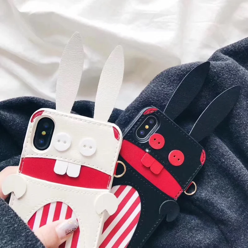 Aoweziic 2018 New Korean women's mobile phone shell tide brand cartoon rabbit For iPhoneX XS personality card 6S 7 8Plus
