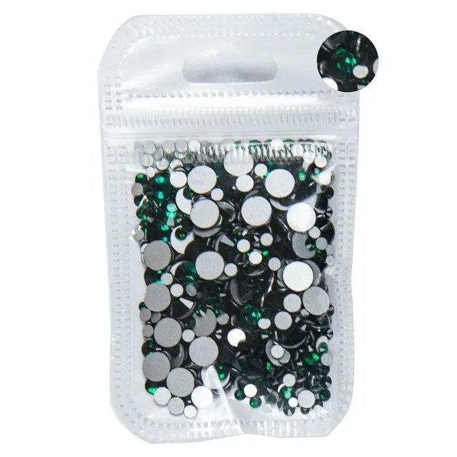 350 шт, 5 грамм, смешанные размеры, ss3-ss30, синий/зеленый/розовый/белый опал, 3D хрустальные стразы для дизайна ногтей, плоские с оборота стеклянные украшения для ногтей - Цвет: Emerald