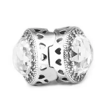 Подходит для Pandora Браслеты Сияющий Сердца Клип Подвески с четкими CZ 925 пробы-серебро-бусинами