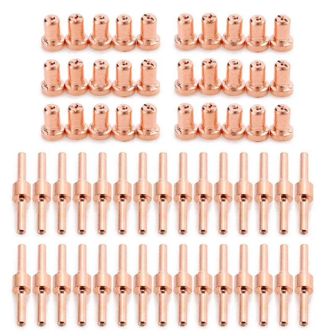 60pcs Red Copper Extended Long PlasmCutter Tip Electrodes&Nozzles Kit Mayitr Consumable For PT31 LG40 40Cutting Welder Torch