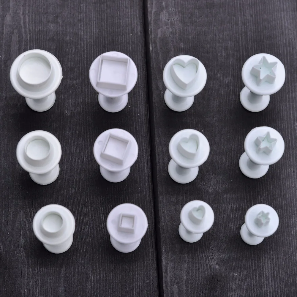 

3Pcs/Set Circular.square.heart.oval Cake Sugar Sugarcraft Plunger Cookie Cutter Diy Mold plastic molds for cake decorating
