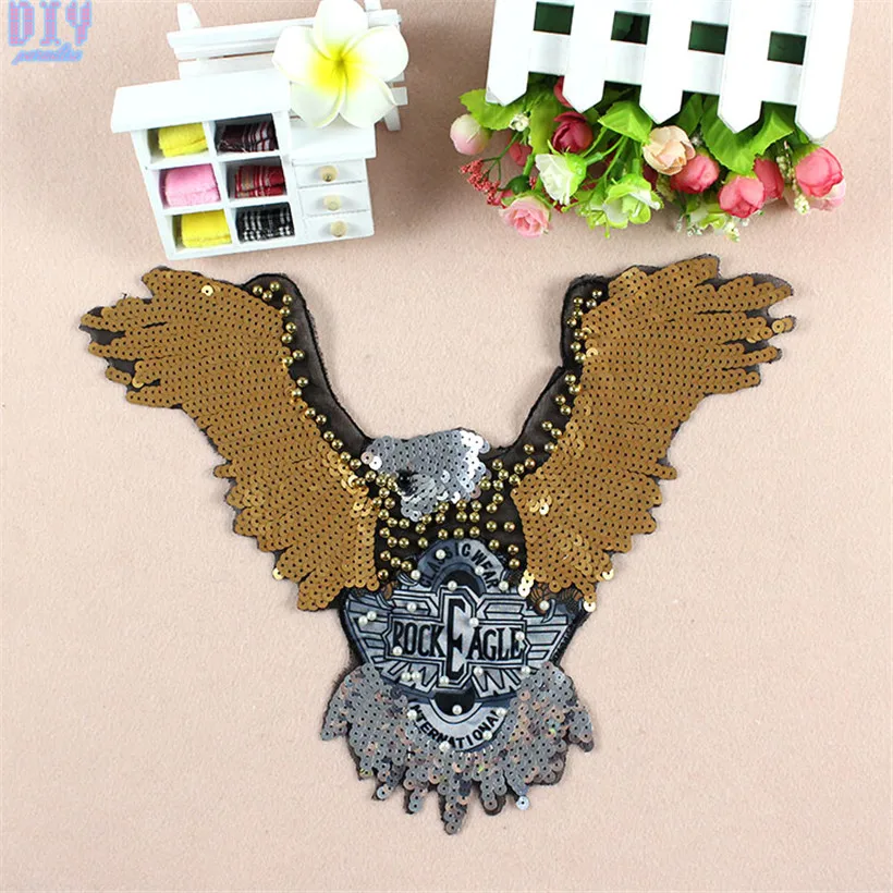 35cm Beaded Sequins EAGLE Sew On Patches for clothes DIY Coat Sweater