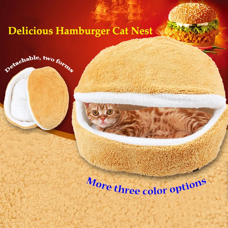 

Soft Cat Bed Dog House Hamburger Bed Sleeping Bag Disassemblability Windproof Pet Puppy Nest Multipurpose Hiding Cushion