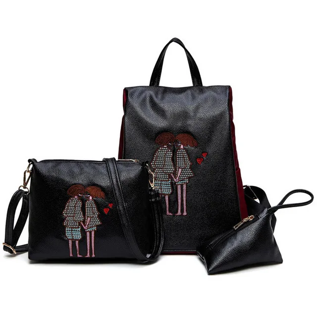 style 2 Стиль 3 компл. Мода Женщины Рюкзак Водонепроницаемый Оксфорд женский Packbag черный вышивка школьный рюкзак для девочки-подростка - Цвет: style 2