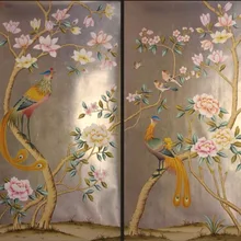 Роскошная ручная роспись золотой фольги обои живопись цветы с птицами ручная роспись обои много искусства/фон на выбор