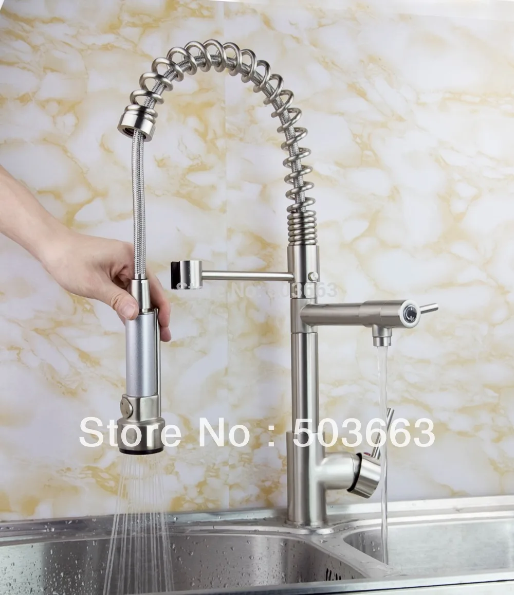 New Pull Out Down Wholesale Single Handle Kitchen Swivel Sink Mixer Tap Vanity Faucet Nickel Brushed