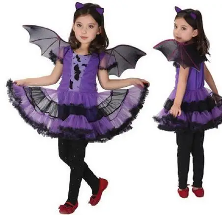 

New 2017 Halloween Christmas Fancy Masquerade Party Batman Bat Girl Costume Child Dance Dress Kids Purple Clothing