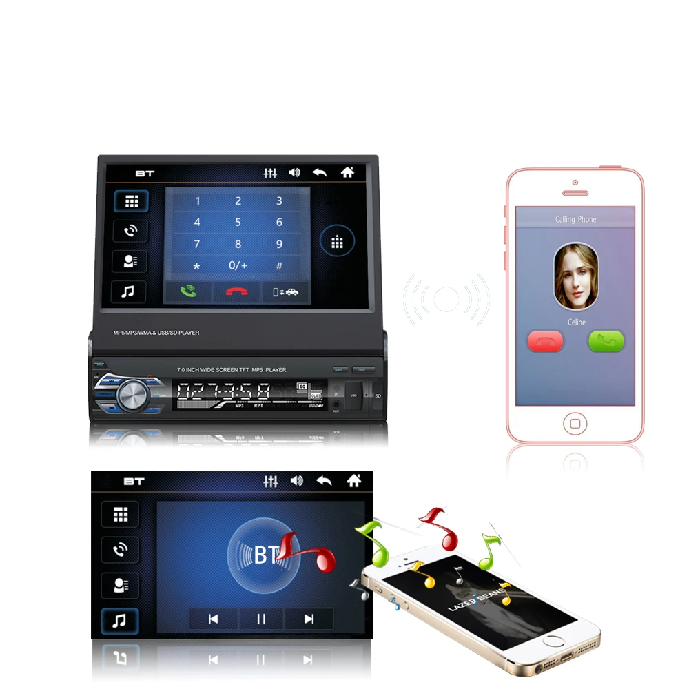 1DIN универсальное радио в тире " автомобильный стерео gps Bluetooth FM радио MP5 аудио плеер телефон USB/TF 12 В Выдвижная камера заднего вида