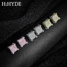 H: HYDE массивные серьги для женщин, полностью ледяные Стразы, золотой цвет серебра талисман, квадратные серьги-гвоздики, кубинские хип-хоп ювелирные изделия