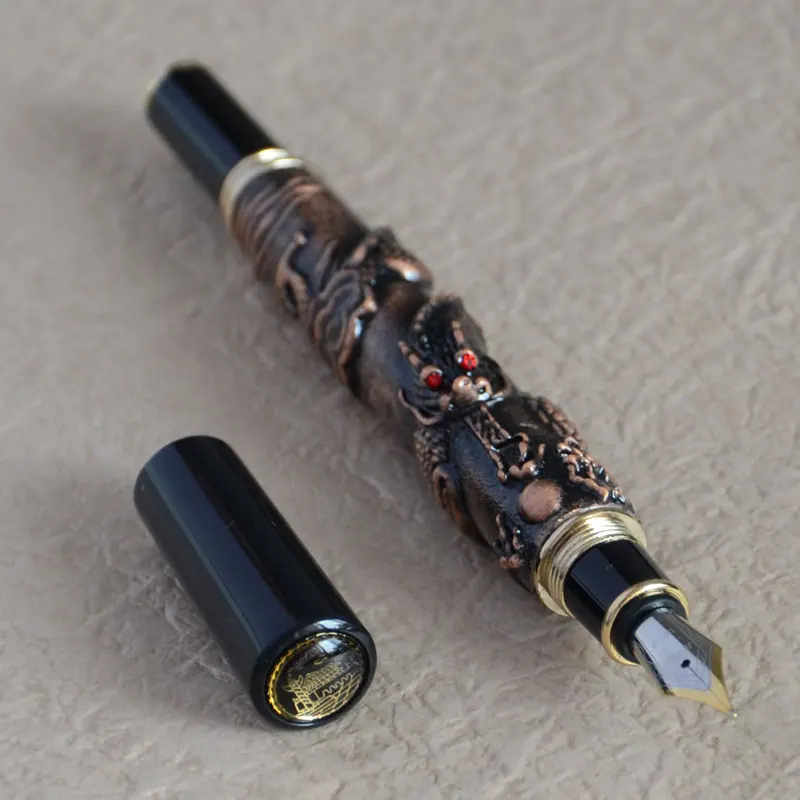 JINHAO 41 Дракон EMBOSS Средний FOUNTAIN авторучка медь латунь серебро Золотой серый на выбор бизнес Лучший подарок